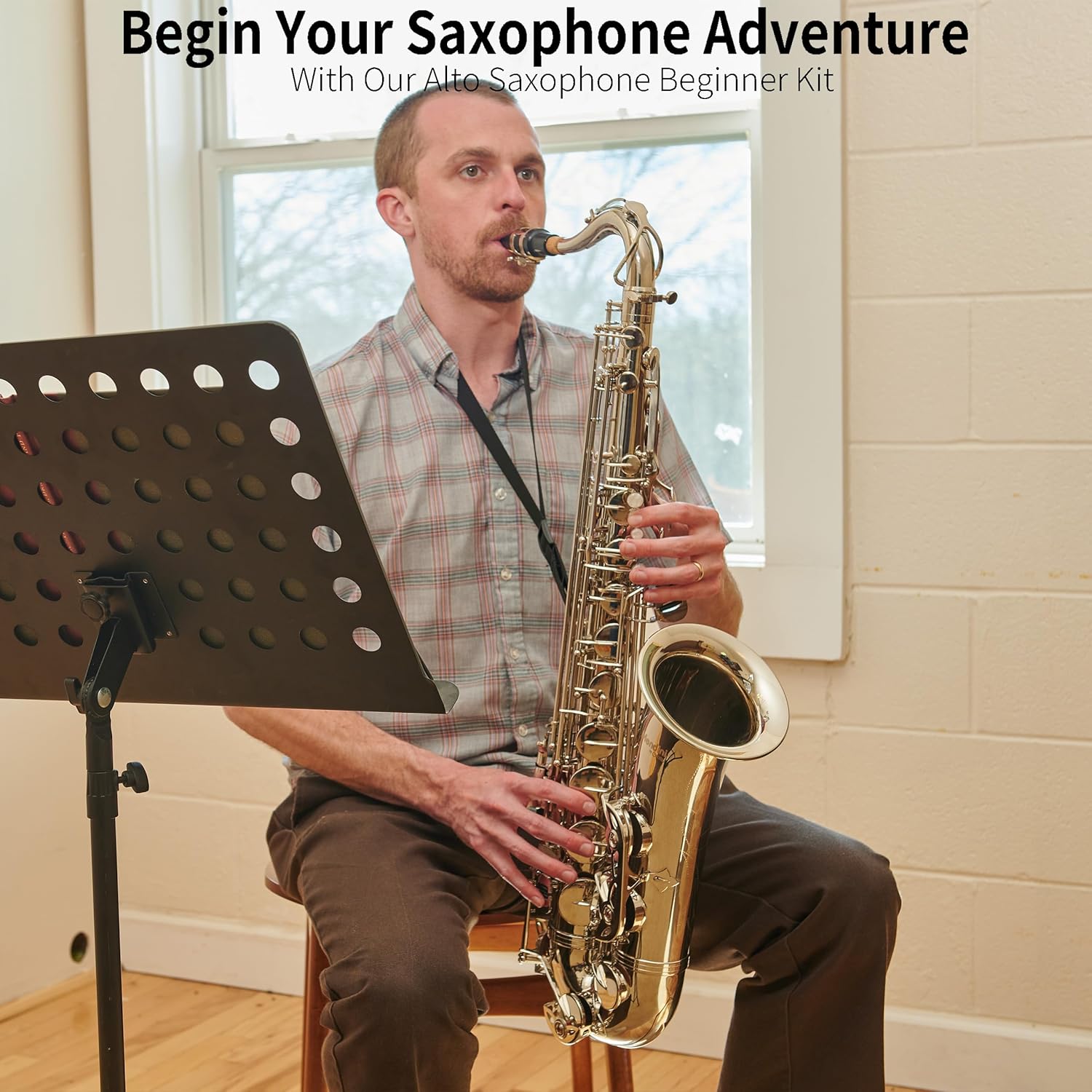 Mendini By Cecilio Tenor Saxophone - B Flat Black Golden Lacquer Saxophone for Beginner Musicians with Hard Case, Tuner, Mouthpiece, 10 Reeds, Polishing Cloth, Cleaning Rod, Gloves, Strap