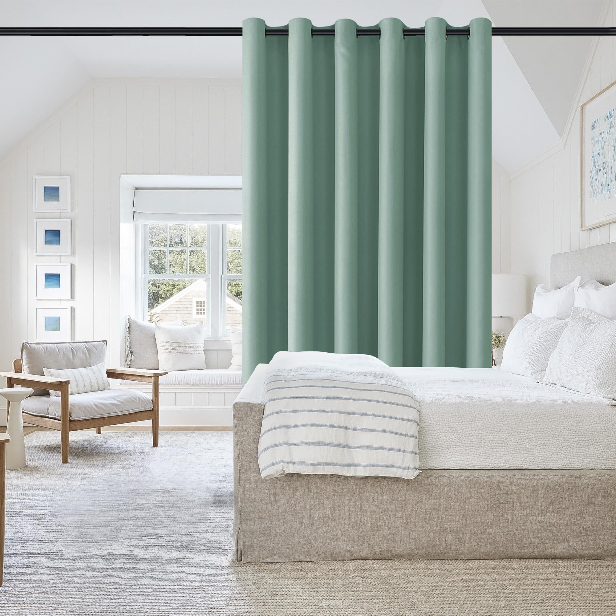 DWCN Blackout Curtain Panel for Bedroom - Thermal Insulated Energy Saving Grommet Blackout Drapery for Patio Door, Room Divider Big Long Curtain, Sage, W100 by L84, 1 PC โ image 1