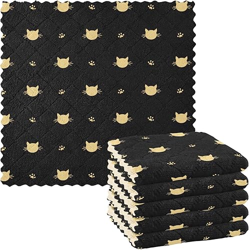 linqin Cute Gold Cats Silhouette 6 Pack Quick Dry Microfiber Towels for Kitchen Decor Soft Kitchen Tea Towels Reusable for Countertop Table