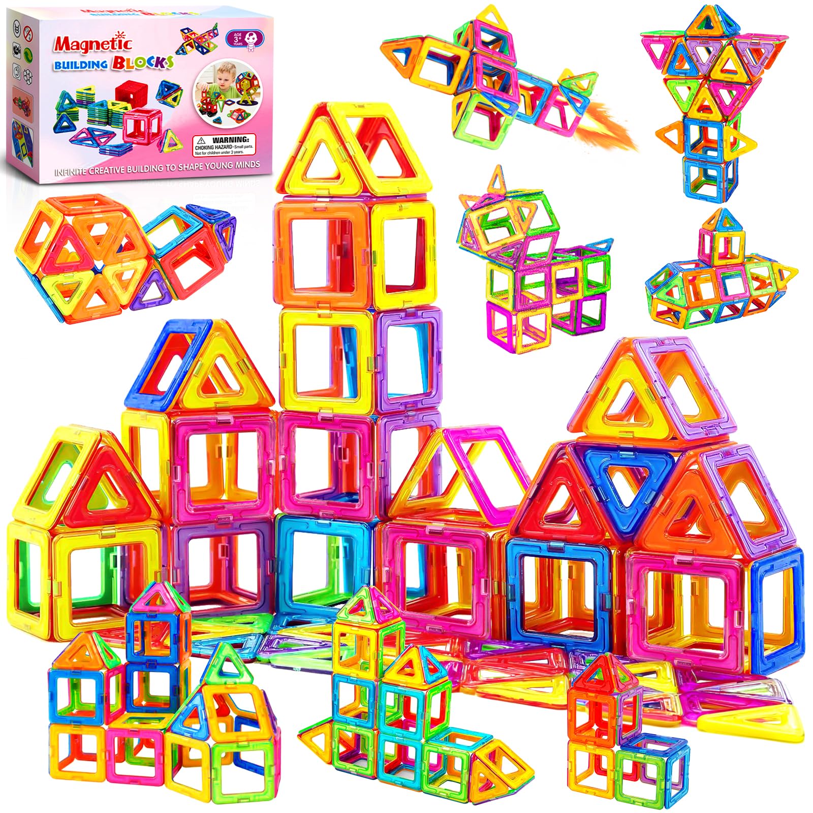 Blocs Magnétiques 61 Pièces – Jeu De Construction 3D Éducatif Pour Enfants Dès 3 Ans, Garçons & Filles
