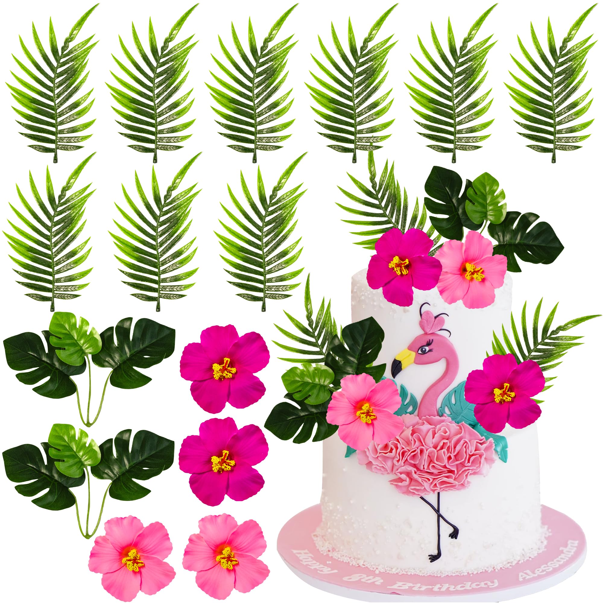 Gyufise 15 Pack Artificial Hibiscus Flower Cake Toppers Hawaii Hibiscus Cake Decorations for Hawaii Theme Birthday Bridal Engagement Wedding Floral Cake Picks Summer Party Supplies Pink Rose Red
