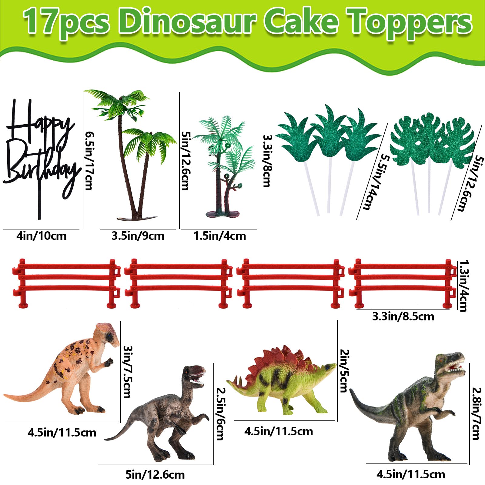 17-teilige Dinosaurier-Geburtstagskuchen-Deko, Inkl. Torten-Topper – Für Dino-Party, Kindergeburtstag