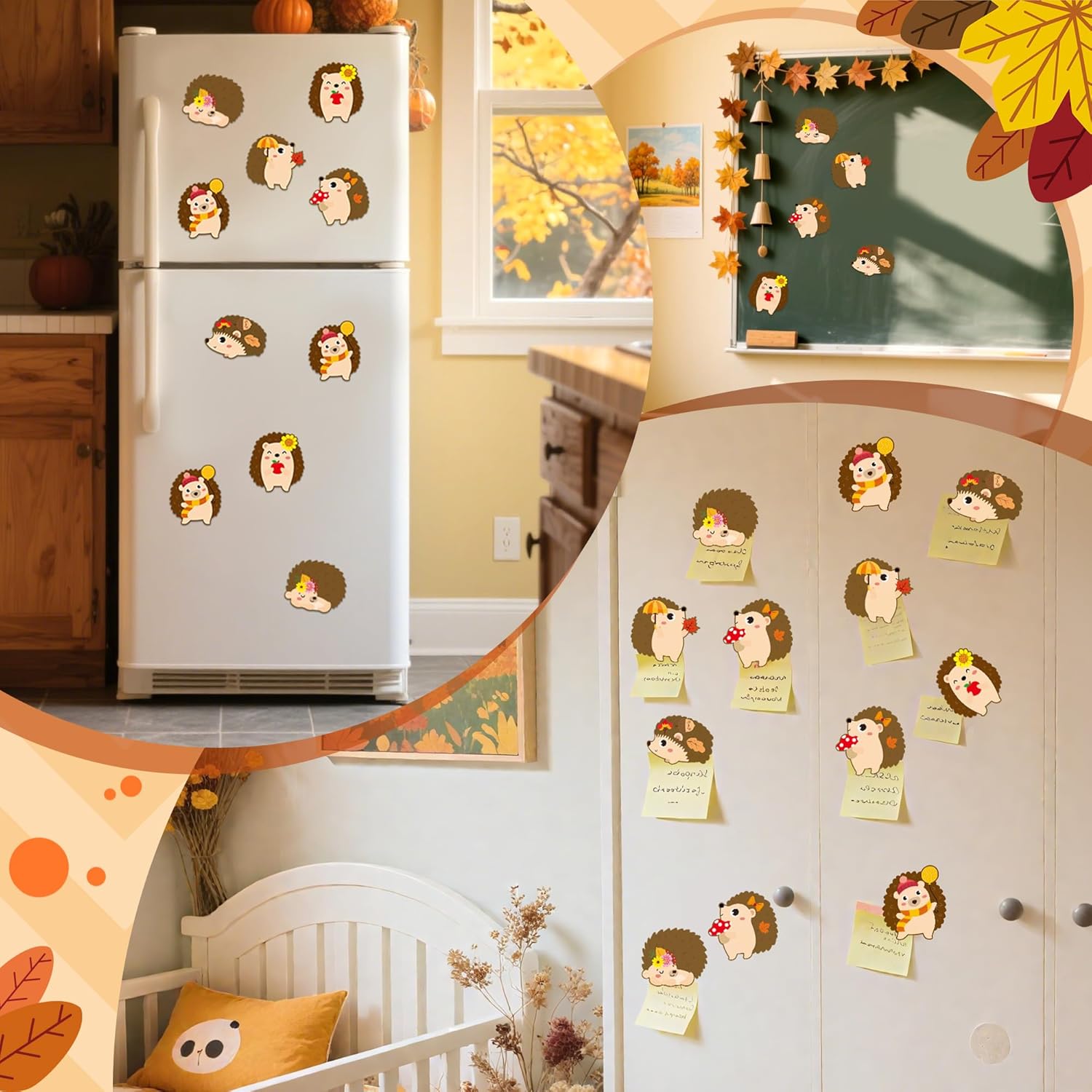 Haooryx DIY Fall Hedgehog Magnet Craft Kit - 30 Set Make Your Own Hedgehog Decoration Autumn Sticker Craft for School Activity Class Art Project Supply Home Refrigerator Class Bulletin Board Decor