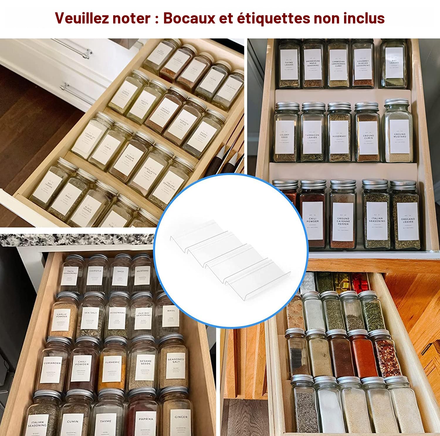 Organisateur Tiroir Épices Acrylique Transparent Ziiyoilh - Range Pots Assaisonnement