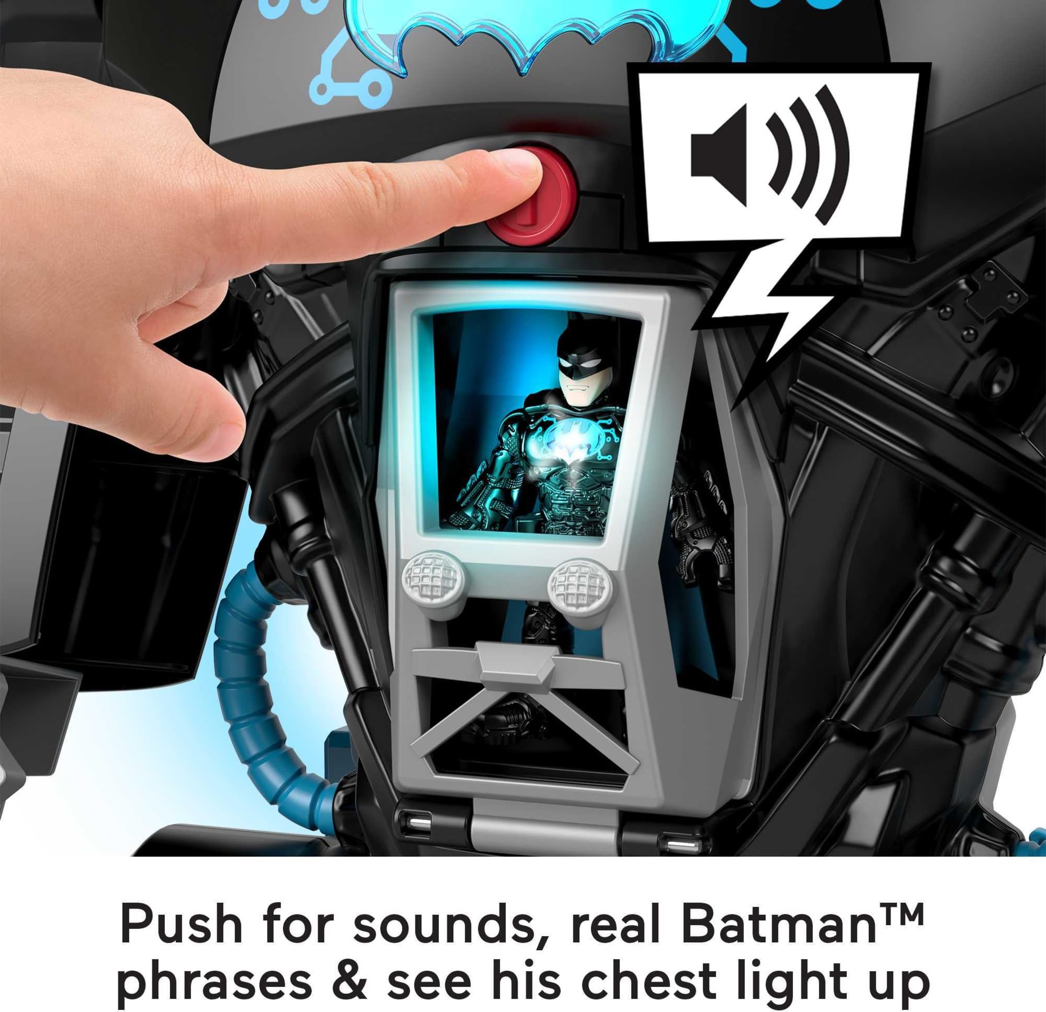 Fisher-Price Imaginext DC Super Friends Batbot Bat-Tech, transformujący robot Batmana 2-w-1, zestaw ze światełkami i dźwiękami, dla dzieci w wieku od 3 do 8 lat, HBV67