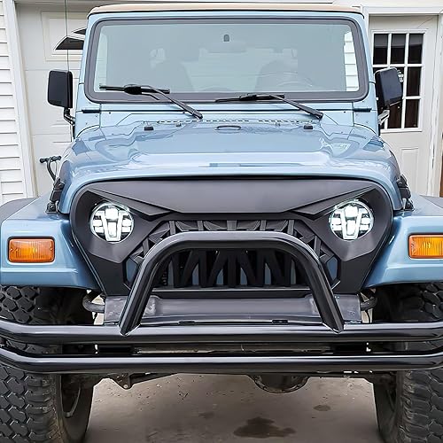 Miniatura 5 de Rejilla frontal tipo tiburón compatible con Jeep Wrangler TJ/LJ 1997-2006, negro mate, ABS