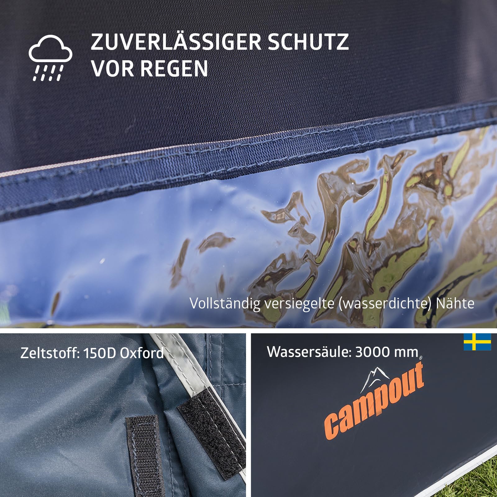 Campout Aufblasbares Busvorzelt für Campervan – 300 x 210 cm – 3000 mm Wassersäule – Anbauhöhe 180-210 cm – Aufbau in 15 Min – Inkl. Pumpe & Sturmabspannleinen