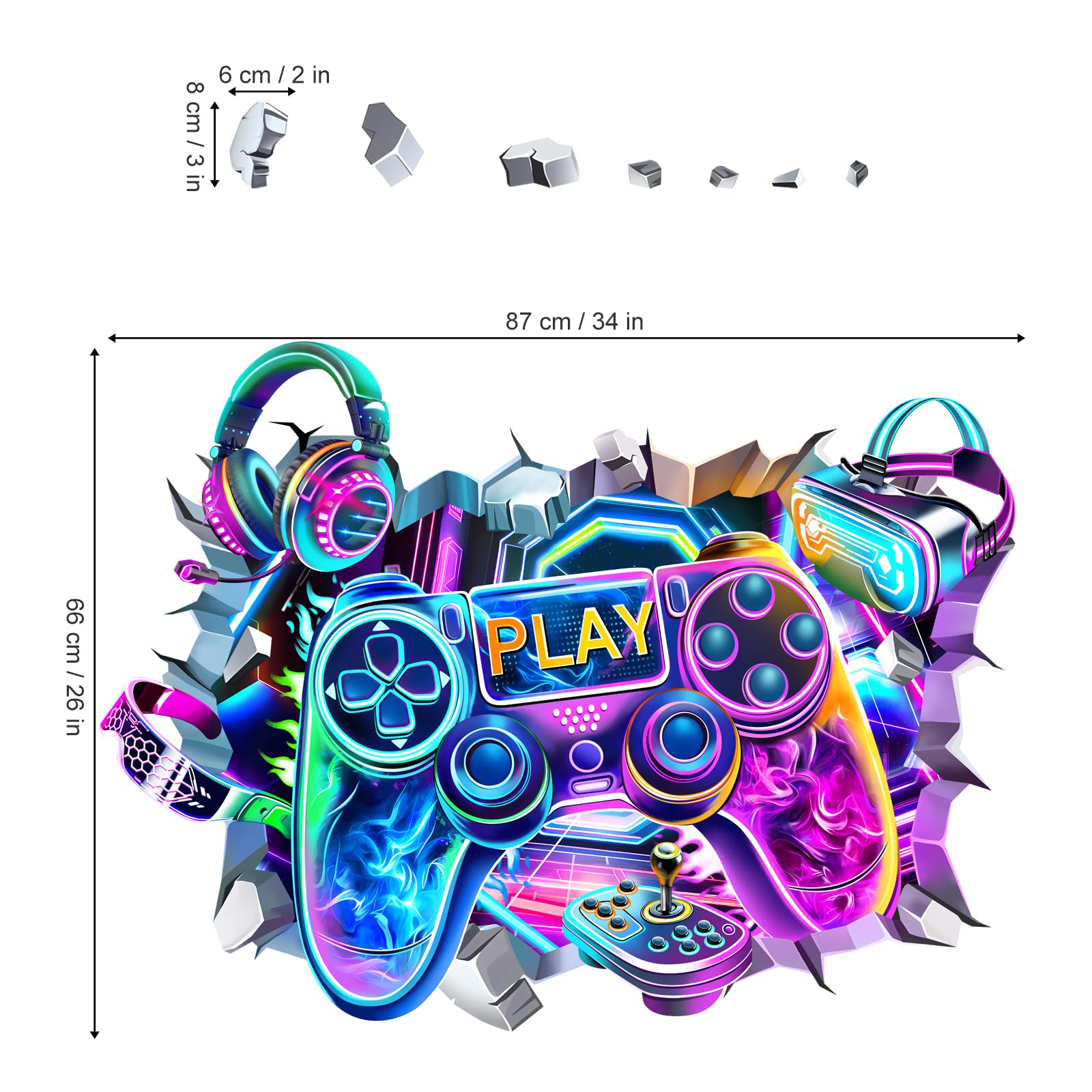 decalmile Large 3D Game Wall Decals Video Gaming Gamer Controller Joystick Wall Stickers Boy Bedroom Teenagers Playroom Wall Decor - Image 4