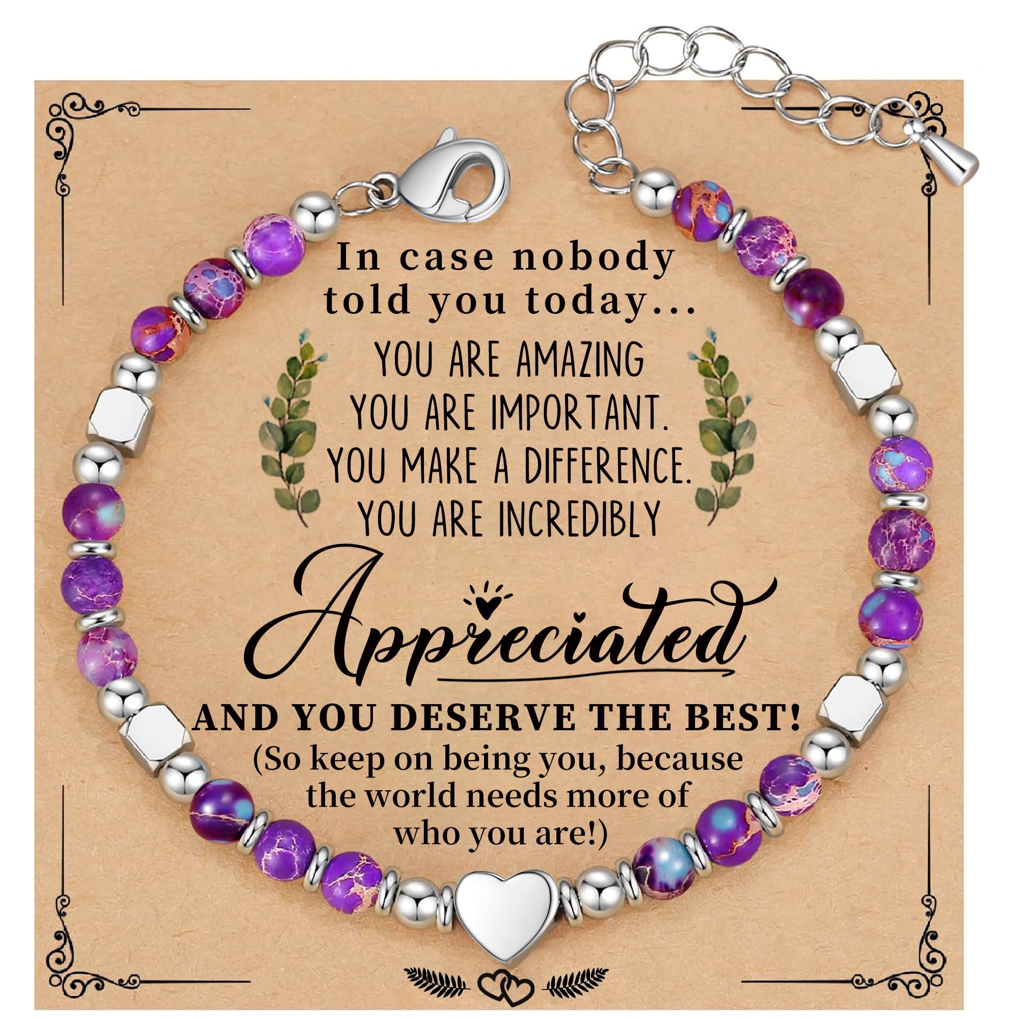 Cool Employee Appreciation Gifts, Inspirational Bracelets for Women Nature Stone Bead Bracelet Jewelry Appreciation Inspiraitonal Gifts for Women Friends Coworker