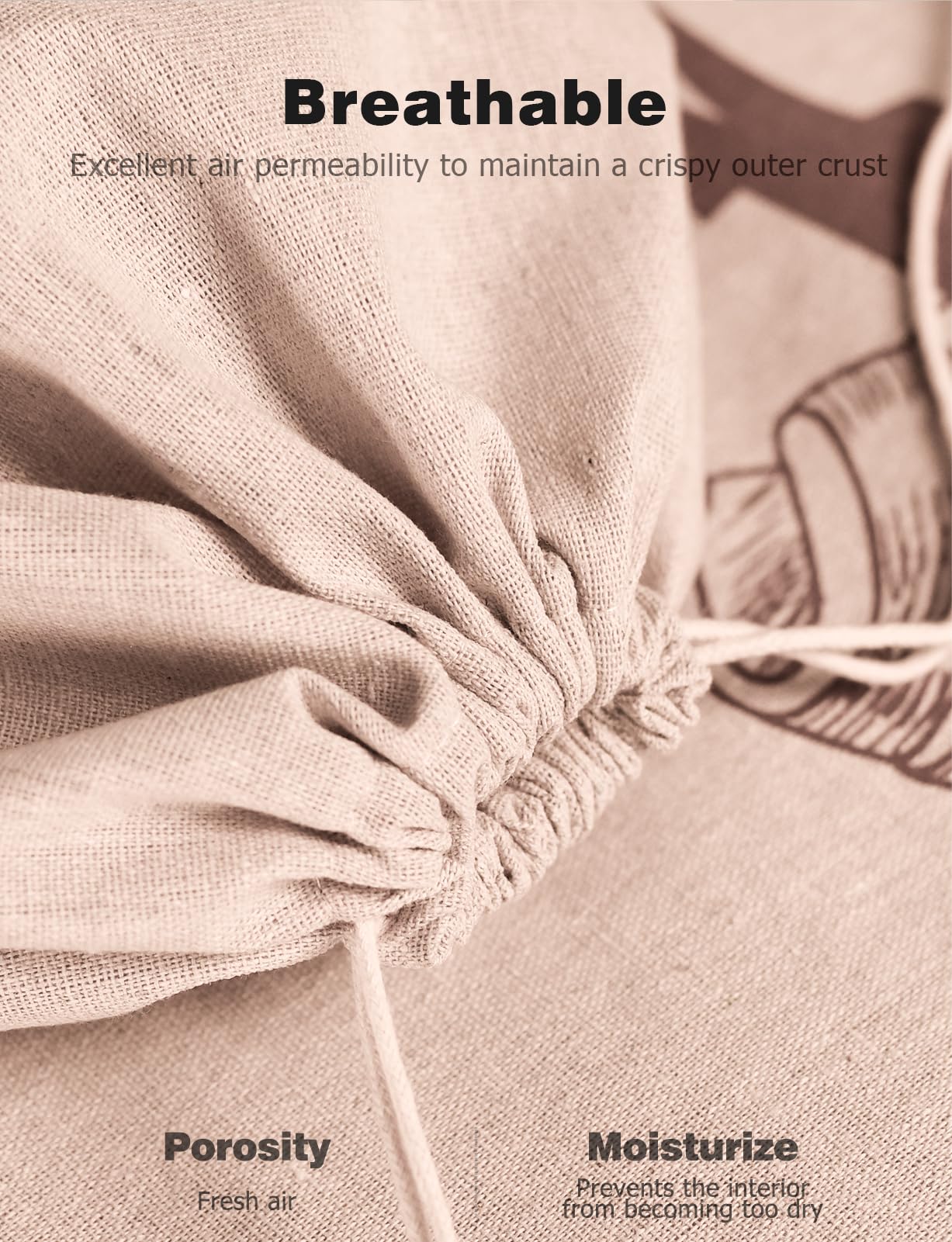 Mellbree Linen Bread Bags for Homemade Bread, 2-Pack Plastic Lined 14 * 20Inch 100% Reusable Linen Bread Sourdough Bag Enlarge and Thicken