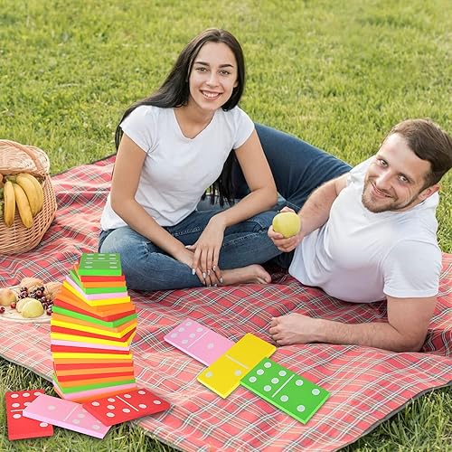 Miniatura 5 de Dominó gigante de césped de 28 piezas, dominó grande y colorido con una bolsa de malla, juego de 6 dominó de espuma gigante, juegos gigantes para
