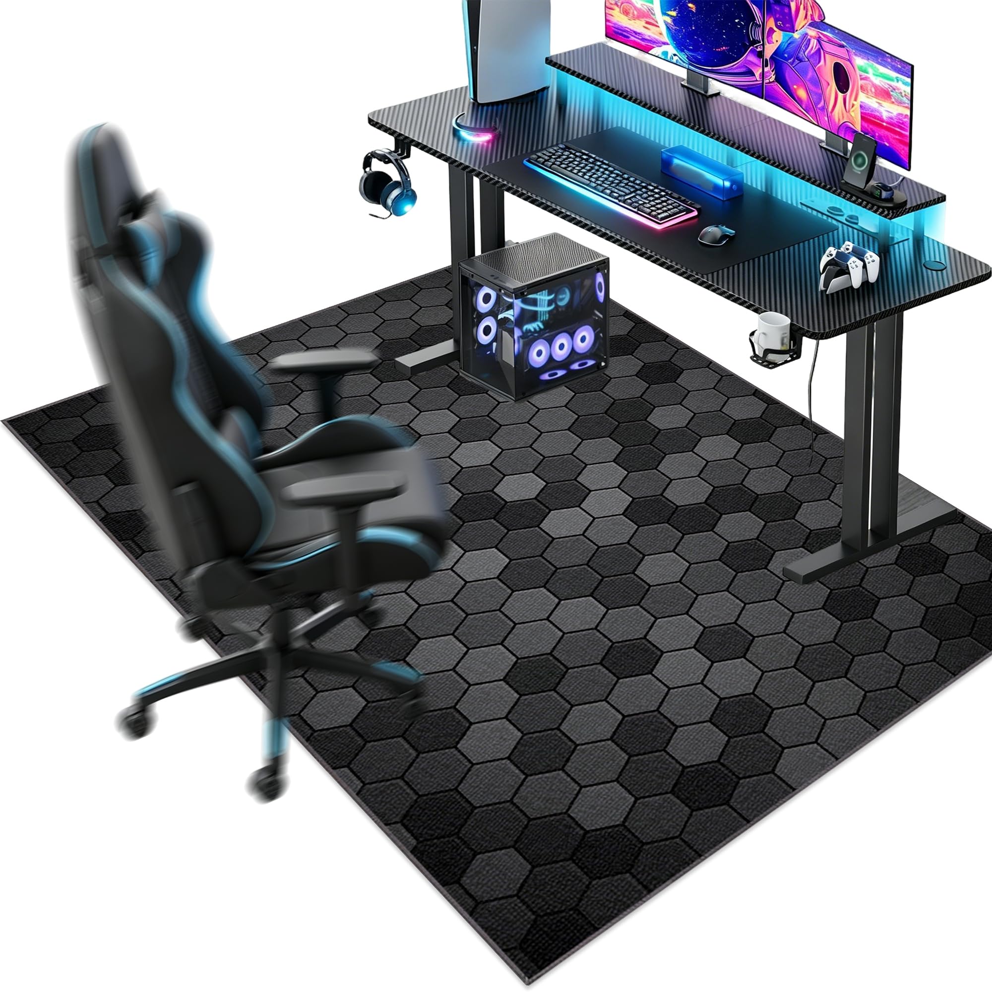 Tappeto Sedia Gaming, Tappeto Sedia Ufficio, Tappeto Salvapavimento Antiscivolo, Tappeto per Sedia con Ruote, Tappetino per Sedia da Scrivania, Tappetino Protettivo per Pavimenti Duri 200 x 230 cm