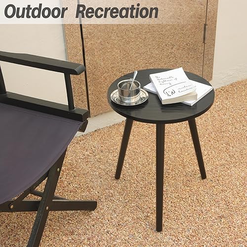 Miniatura 7 de AWASEN Mesa auxiliar redonda, mesa auxiliar negra moderna para decoración del hogar, pequeña mesa decorativa para espacio pequeño, sala de estar,