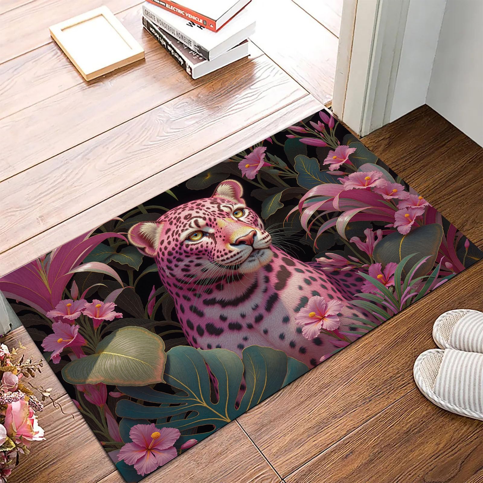 Paillasson D'Entrée De Bienvenue Animaux Tapis Extérieur Intérieur Vert Forêt 45X75Cm