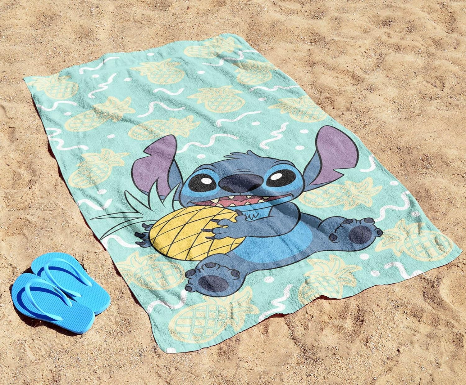 Jay Franco Disney Lilo and Stitch Beach Towel - 100% Cotton Soft & Absorbent, Vibrant Pineapple Design, Measures 28 x 58 Inches, Machine Washable, for Bath Pool & Beach Swim, Kids and Adults, Teal