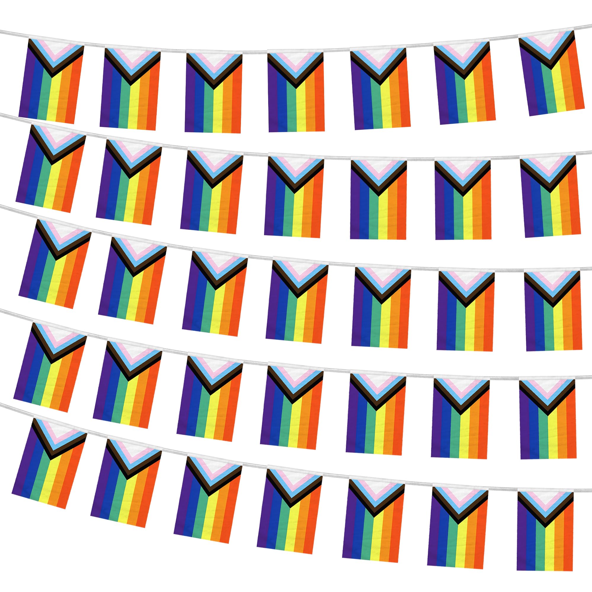 Progress Pride Bunting Banner Rainbow Trans Gay Pride Flag 30 rectangular Pennant Bisexual Lesbian flags for Garden Outdoor Bar Pride Month event Decoration LGBTQ Progress Pride Decoration 10M/32.8FT