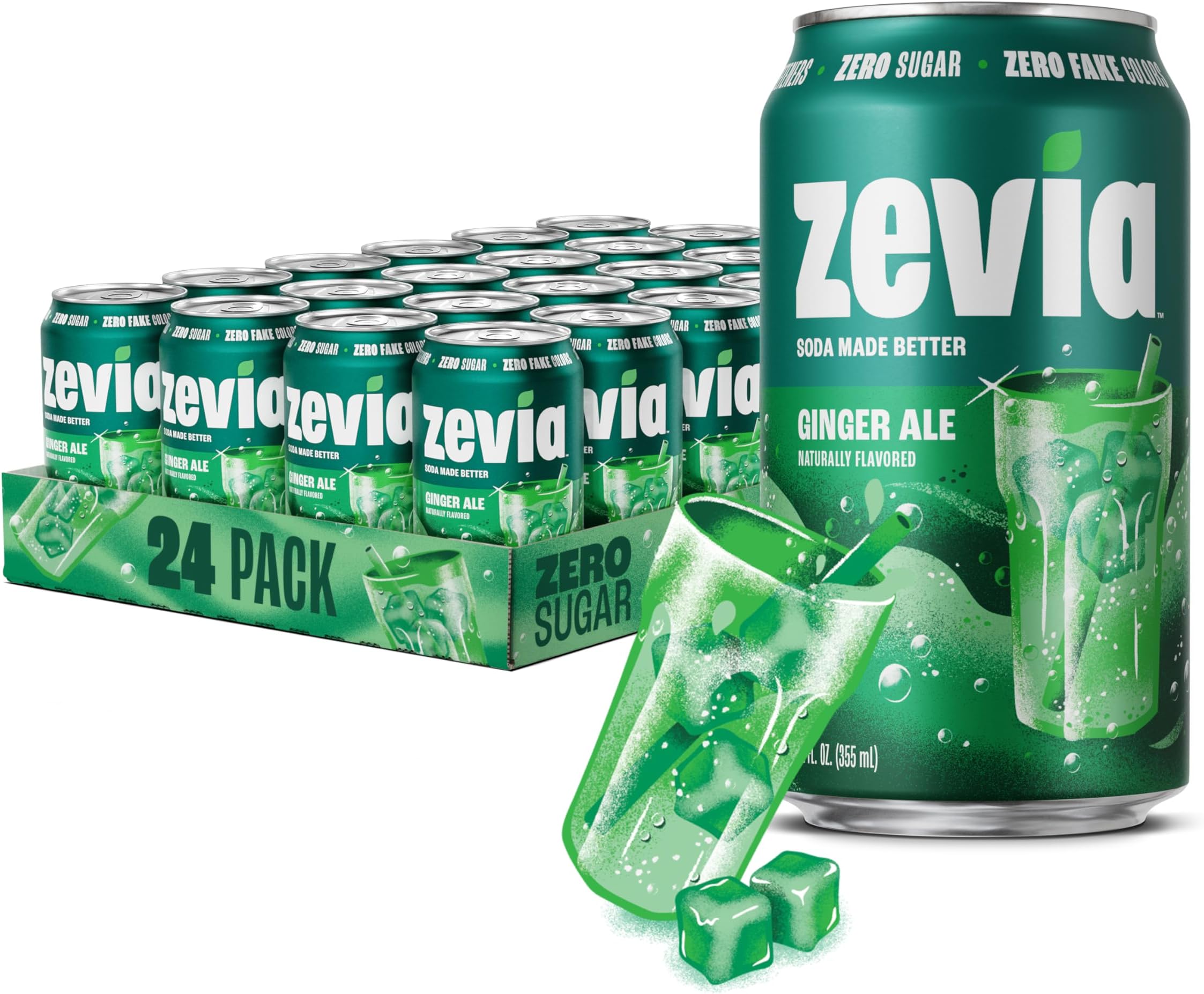 Zevia Zero Sugar Soda, Ginger Ale, 12 oz Cans (24-Pack) – Naturally Sweetened, Non-GMO Project Verified, Gluten-Free, Vegan