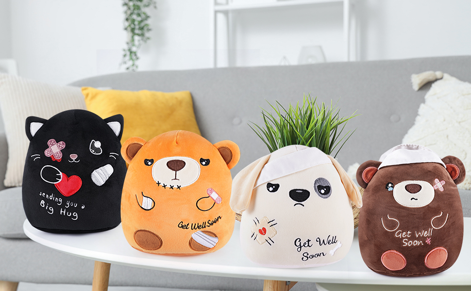 Get Well Soon Cat Plush Pillow - 13.5 Inch Soft Ragdoll Cat Stuffed Animal, Feel Better Gift For Kids, Women, Patients