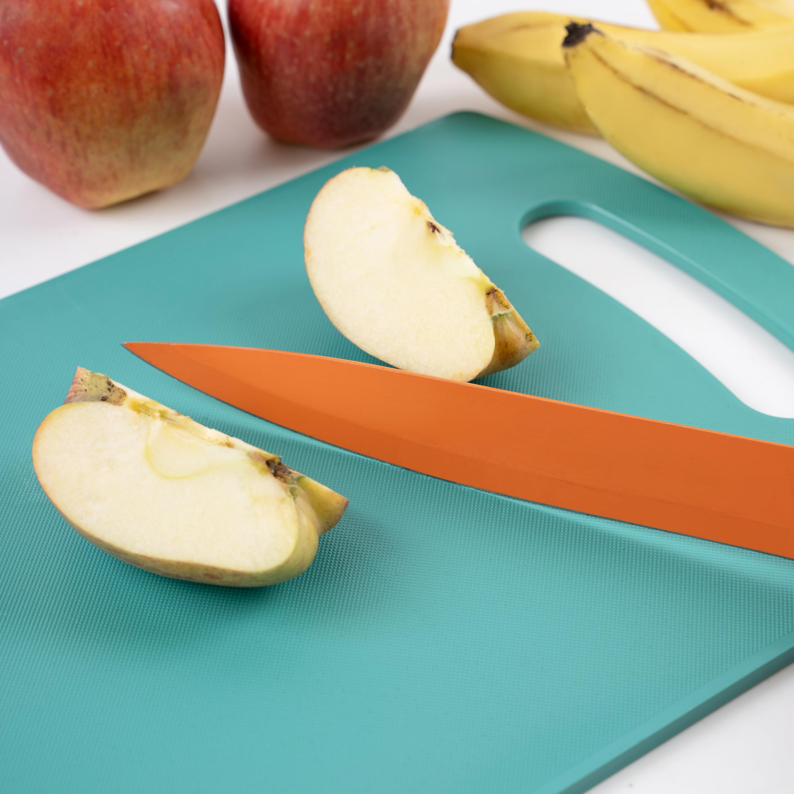 HomeWiz Plastic Cutting Chopping Board with Handle for Vegetable, Fruits, Cheese, Premium-Grade Plastic, 100% Food Safe, BPA-Free, Dishwasher Safe, Microwave Safe, Anti Bacterial Teal Green Rectangle