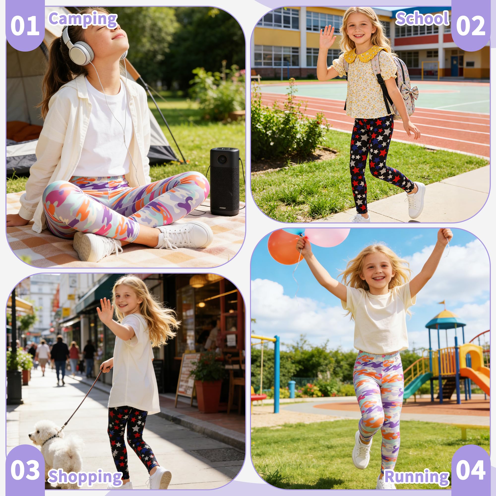 Leggings per Bambina Ragazze 2-Pack Vita Alta Elasticizzati Pantaloni Colorati Stampati Ragazza Leggeri Morbidi Legging Larghi Stretch Pants Casual Sport Abbigliamento Adolescenti 6-14 Anni
