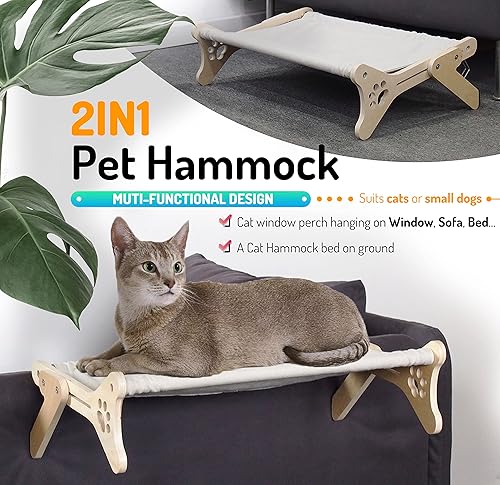 Miniatura 2 de LEKEWPET Hamaca ajustable para ventana de gato, 2 en 1, hamaca para gatos grandes, duradera y lavable, para interior