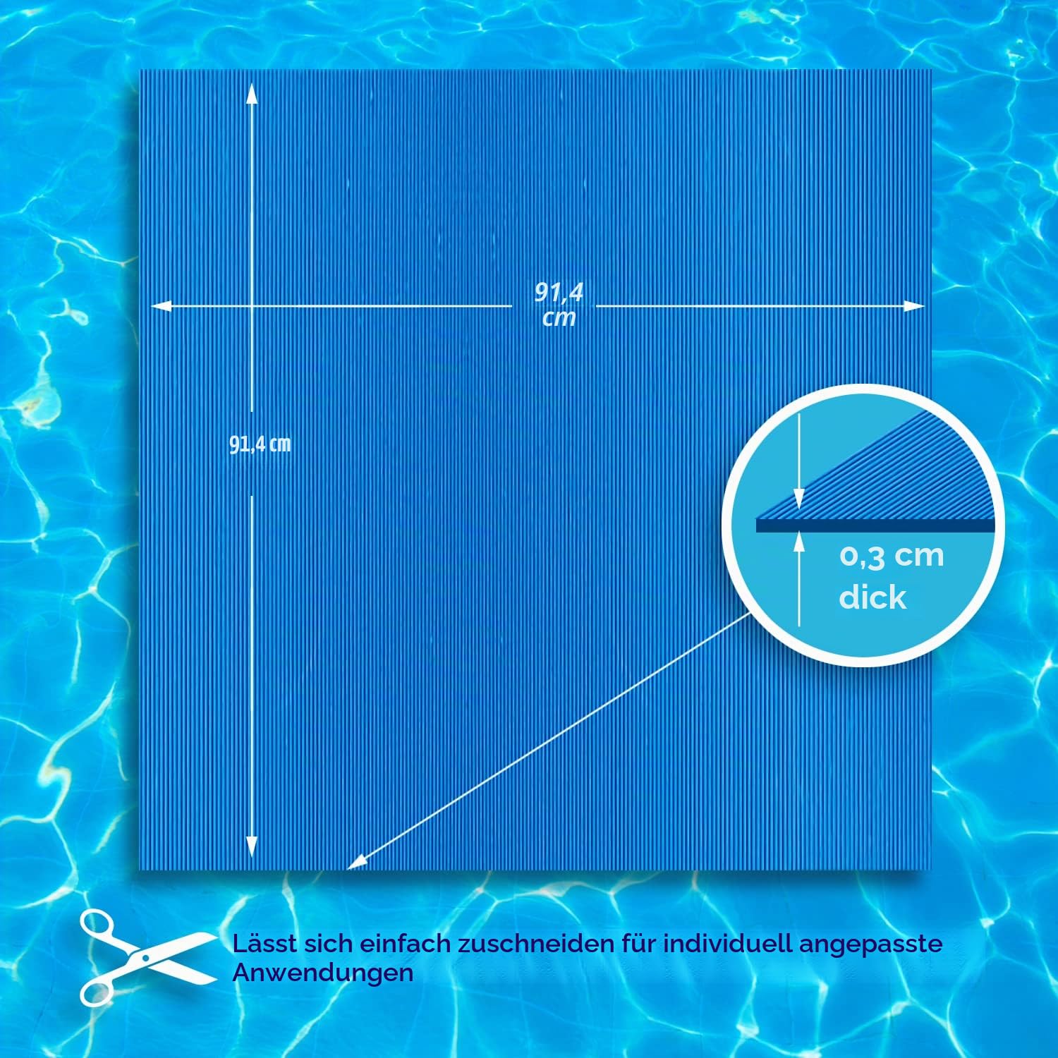 Resilia Stay-Put Schwimmbadleitermatte, rutschfest, breit gerippt, Schutzpolster, 91,4 x 91,4 cm, 0,3 cm dick, Puderblau
