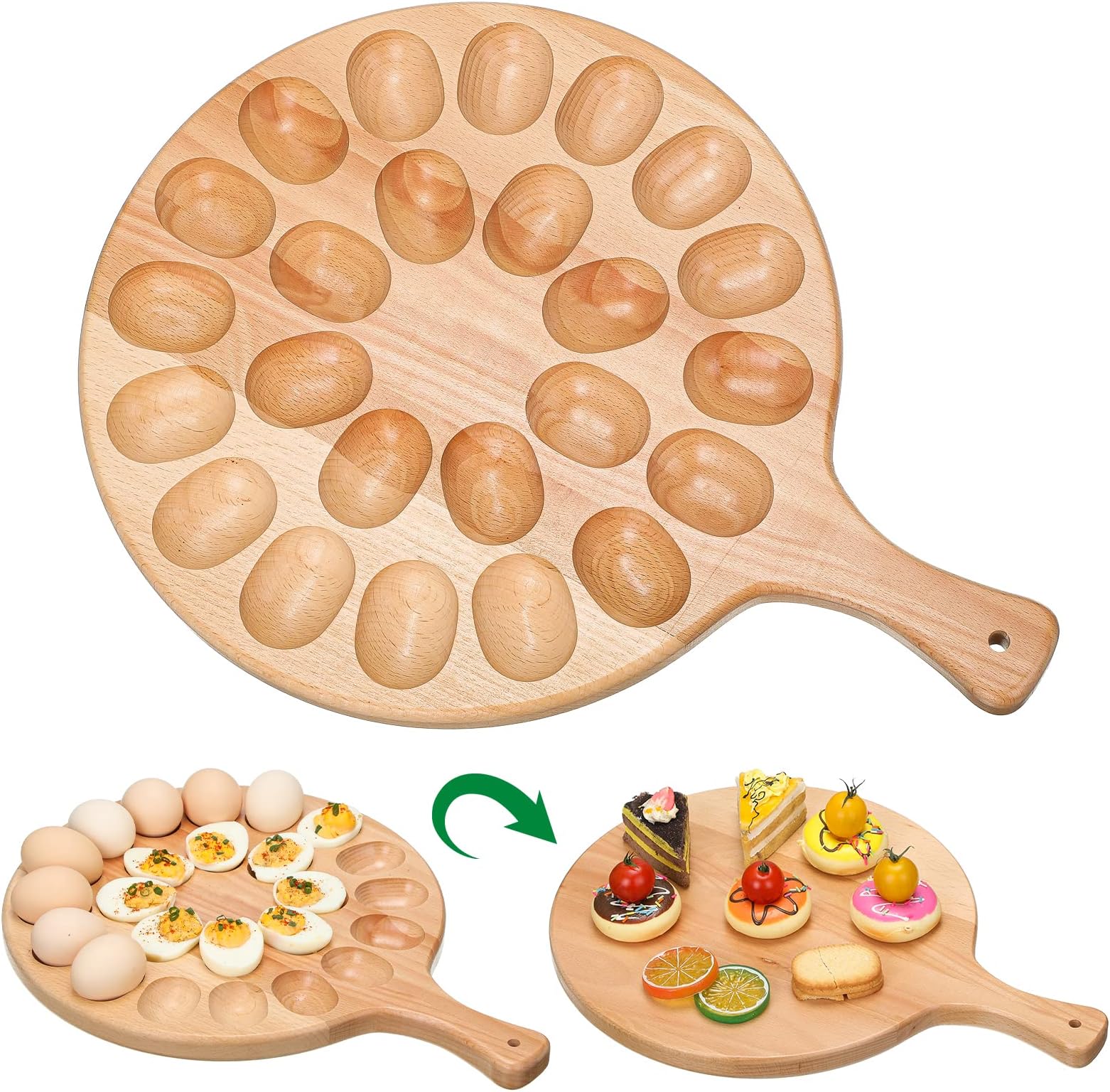 Lounsweer Reversible Wood Deviled Egg Platter and