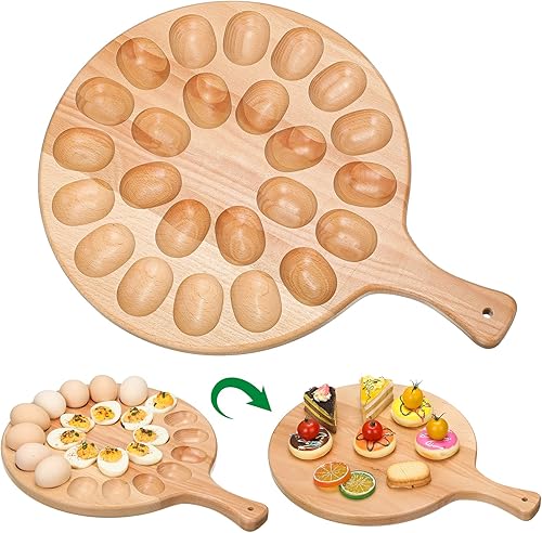 Plato reversible de madera para huevos y charcutería, soporte grueso para huevos de encimera, refrigerador, huevos para huevos de Pascua, tablero de