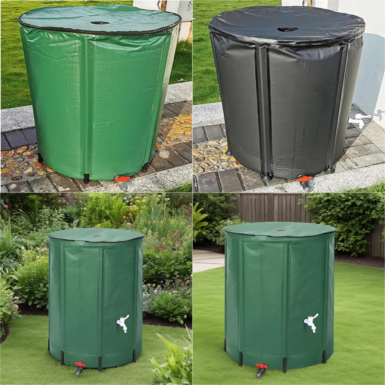 Beczka na deszczówkę, Zgrzewana, łączona tkanina, stabilna i trwała konstrukcja, odpowiednia do różnych scenariuszy wykorzystania wody(Black,500L)