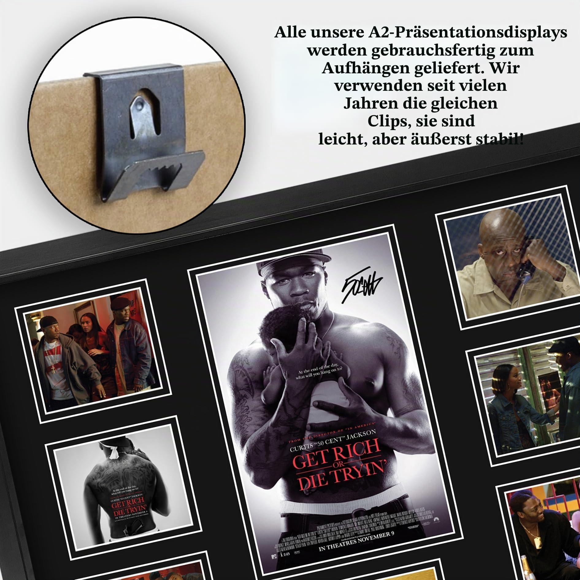HWC Trading Get Rich or Die Tryin 50 Cent Geschenke Geducktes Signiertes Autogramm Foto für Fans von Film Memorabilien - A2 Gerahmt (ID-006471)