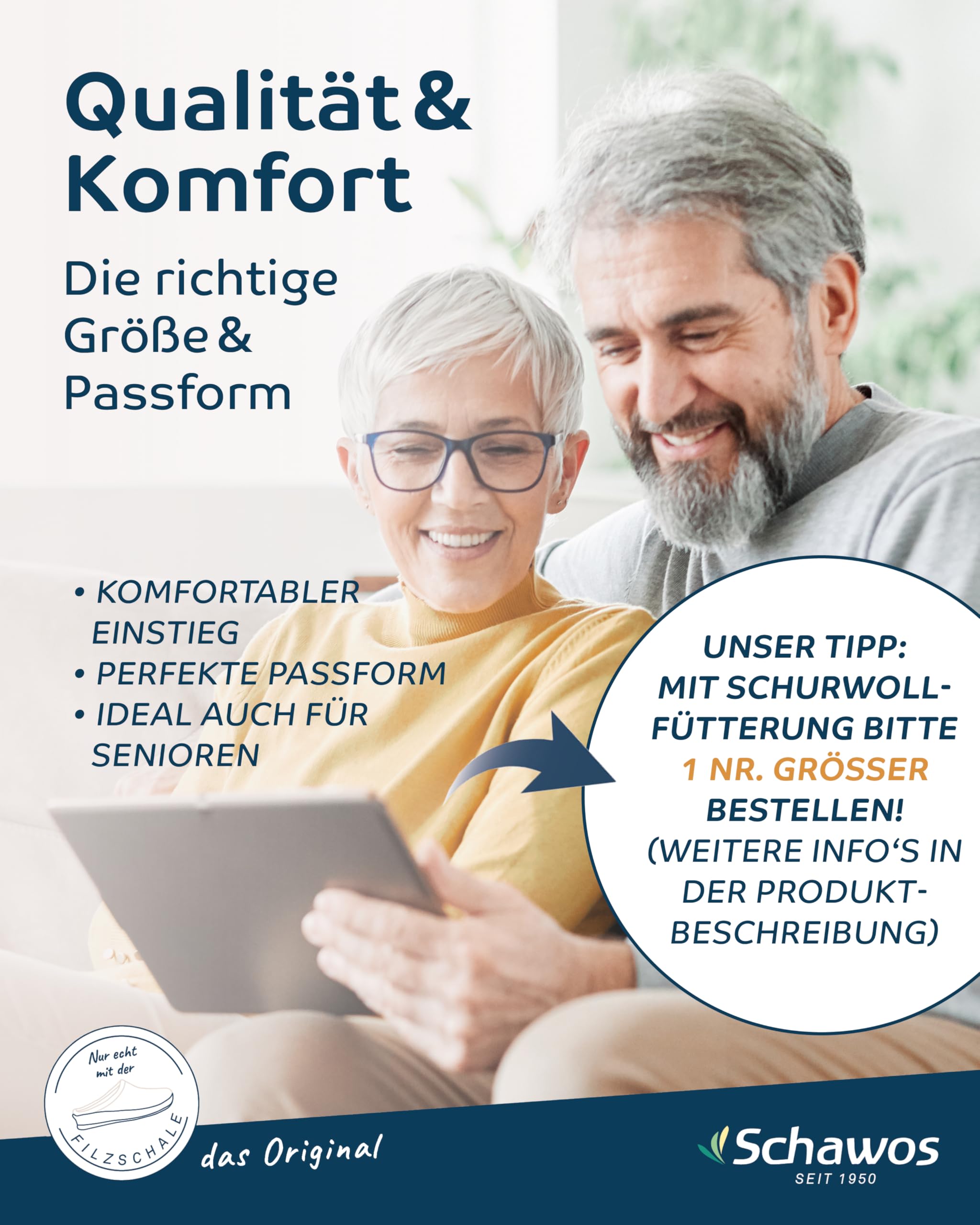 SCHAWOS Herren Filz-Hausschuh 6070 mit Schurwolle und Stretch-Einstieg