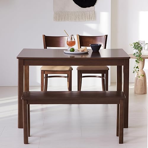 Miniatura 3 de Livinia Cabin 45.3" Mesa de comedor de madera/Mesa de cocina de madera maciza moderna rectangular pequeña de estilo granja (Nogal) Nuez,Negro