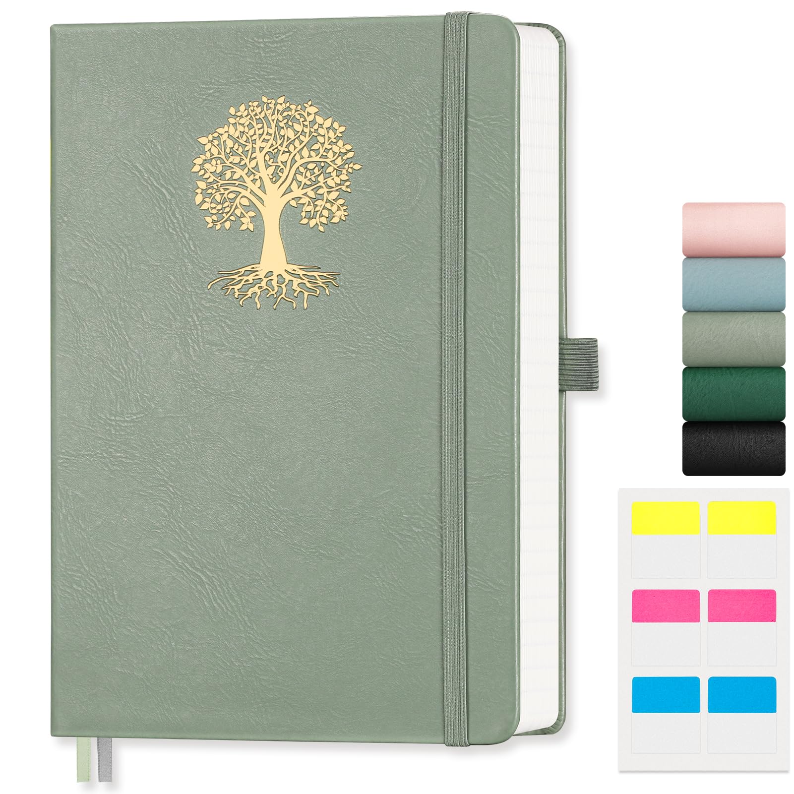 EMSHOI A5 Notebook Graph Paper, 100 GSM Hardcover Leather Squared Journal with Sticky Notes