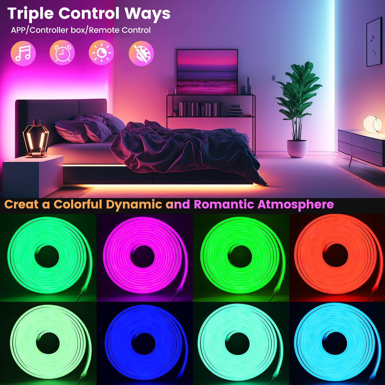 AXMVEZ 16.4FT Led Neon Rope Lights with APP/Remote Control, Flexible DIY Design, Music Sync Neon Lights for Wall Decor, Outdoor IP67 Waterproof, RGB LED Strip Lights for Bedroom, Living, Gaming, Party