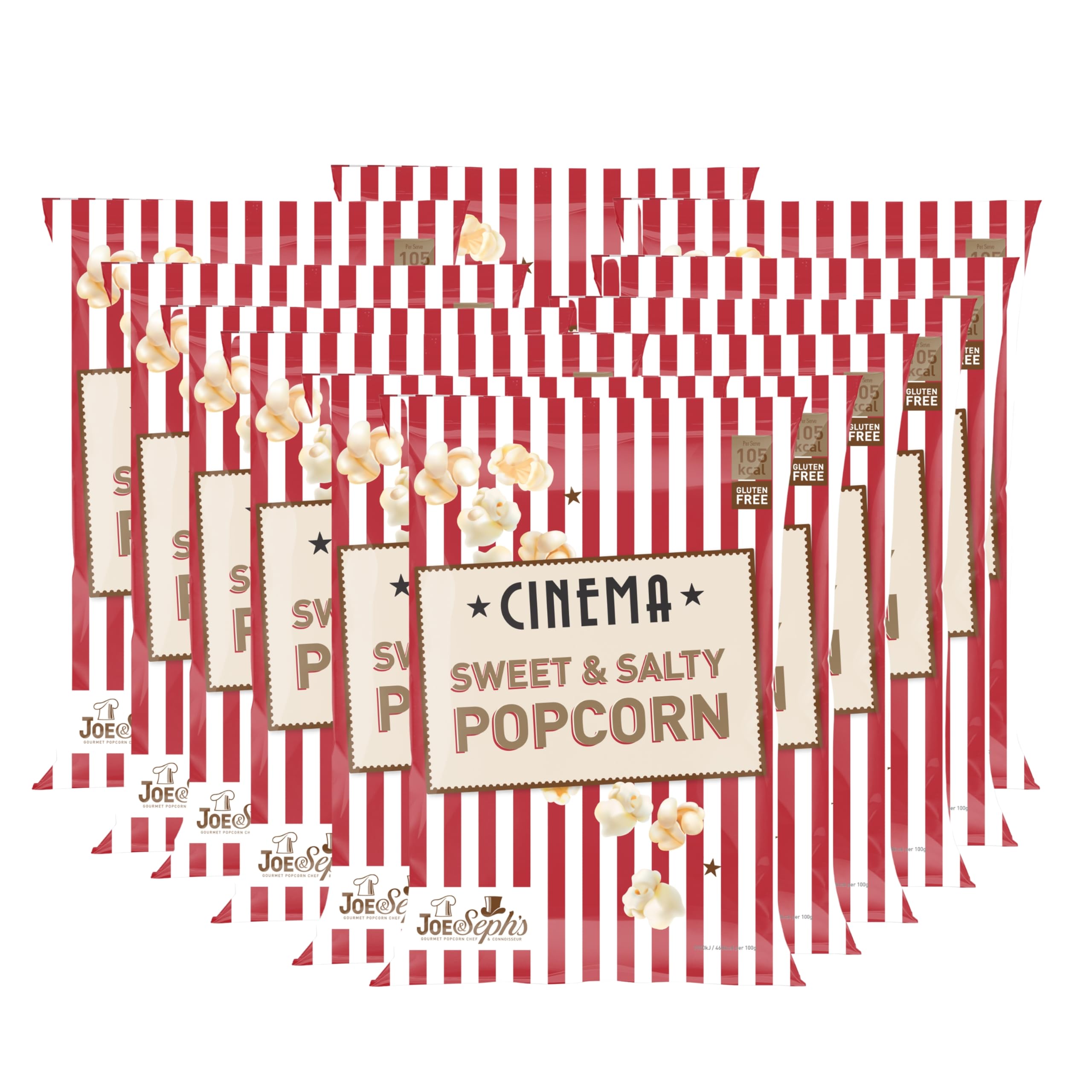 Joe and Seph's Cinema Sweet & Salty Popcorn 90g x12, Gourmet, Air-Popped, Party Snack, Bulk Pack, Movie Night