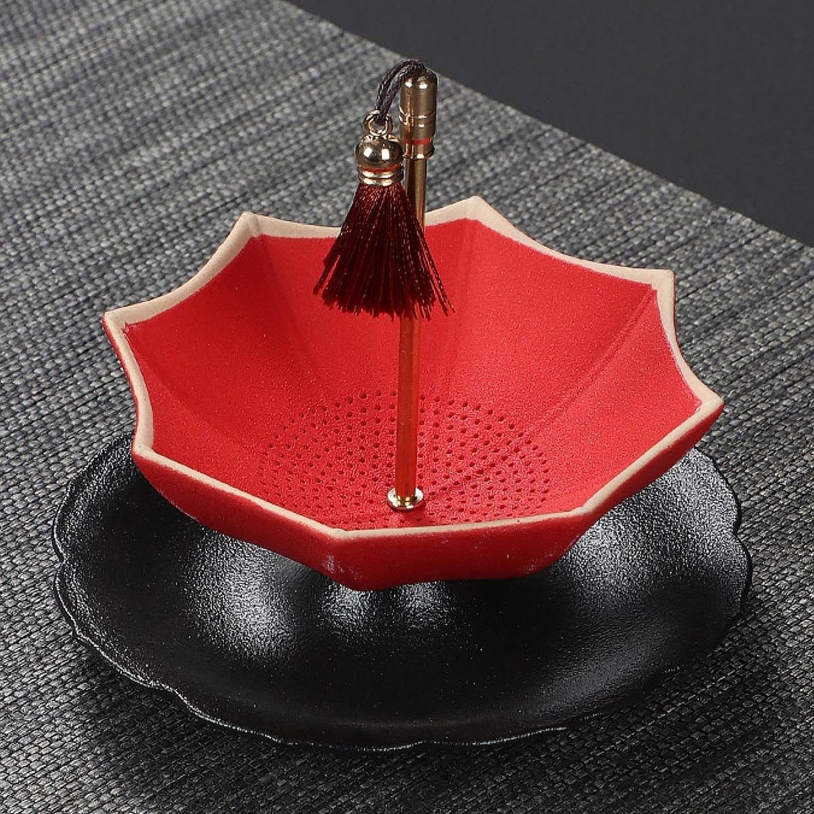 Colador de Té de Cerámica en Forma de con Diseño Creativo y Detalles Decorativos Filtro para Accesorio para Mesa de Kung Fu, Rojo, tal como se describe