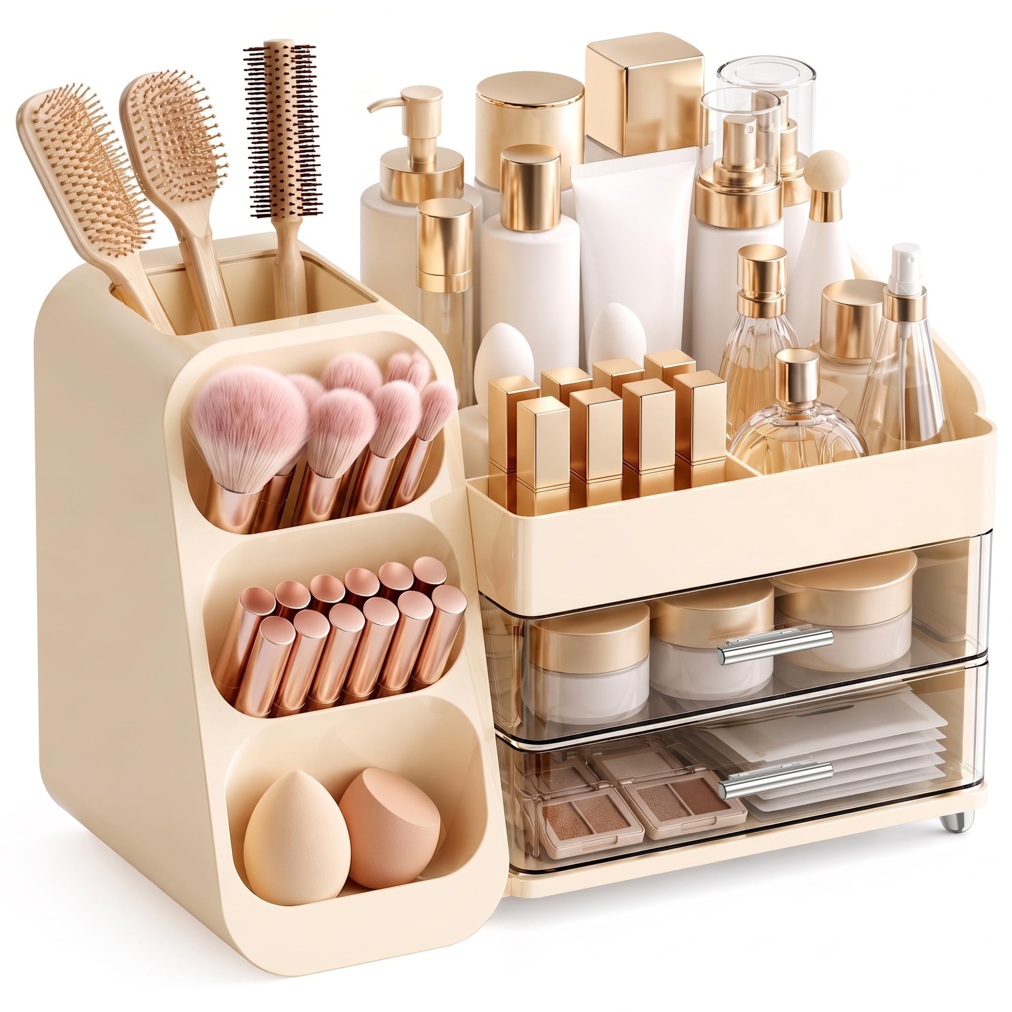 Make-up-Organizer mit Schubladen, großes Fassungsvermögen, für Schminktisch, Badezimmer und Schlafzimmer, Schreibtisch, Kosmetik-Organizer, einfache Aufbewahrung von Hautpflege, Pinseln,