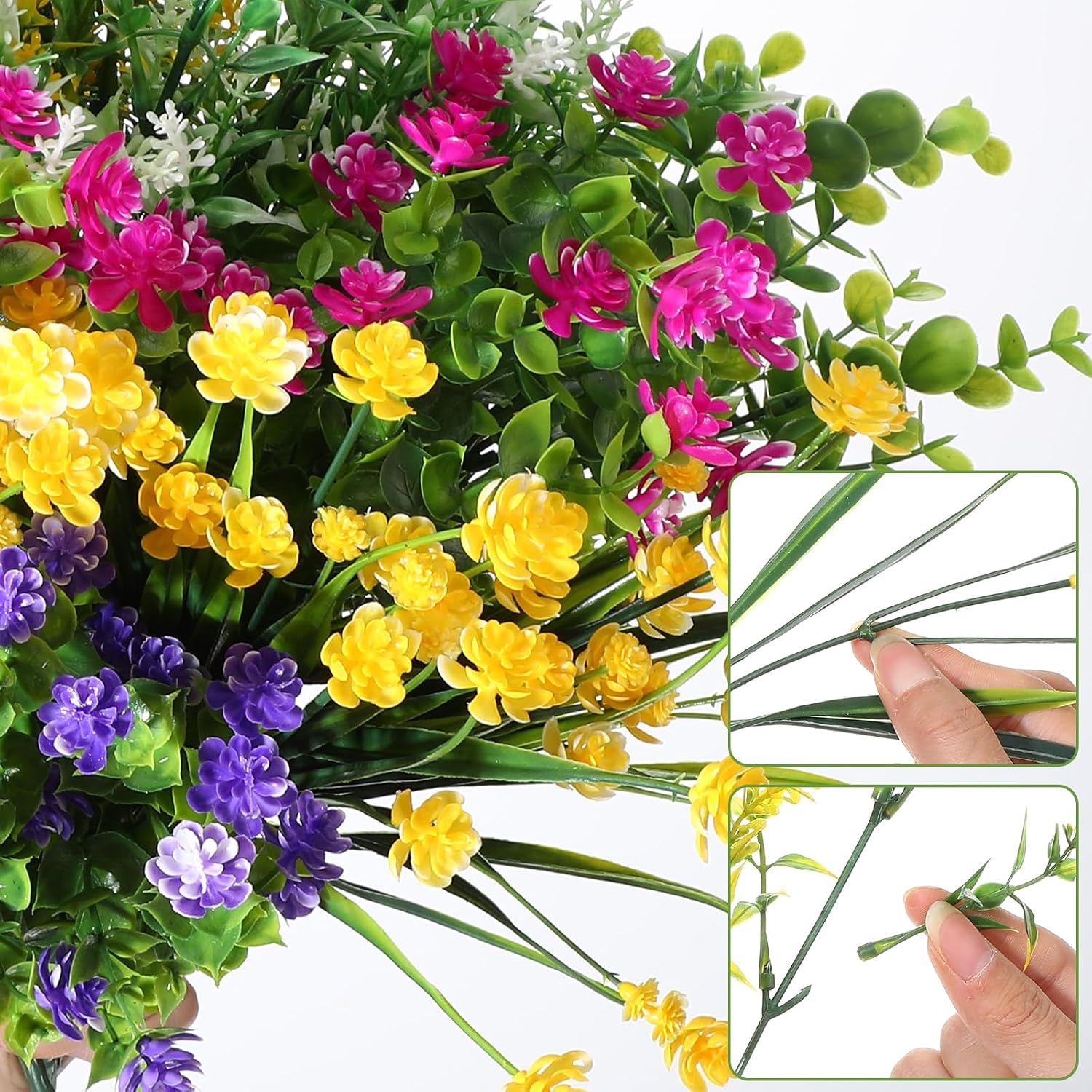 Xunyee 48 Bundles Artificial Fake Flowers Silk Plastic Flower Plants Faux Outdoor Flowers Boxwood Plastic Shrubs Plants for Patio Porch Garden Home Wedding Farmhouse Vase Window Box Hanging Plant Pots