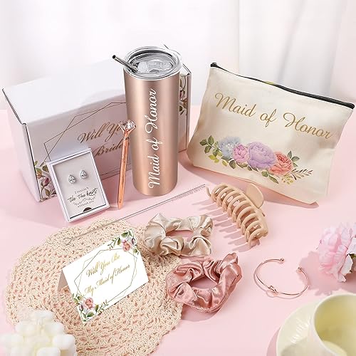 Miniatura 9 de 4MELLY 11 piezas de regalos de propuesta de dama de honor, caja de regalo de dama de honor, 20 onzas, vaso de vino para novia, despedida de soltera,