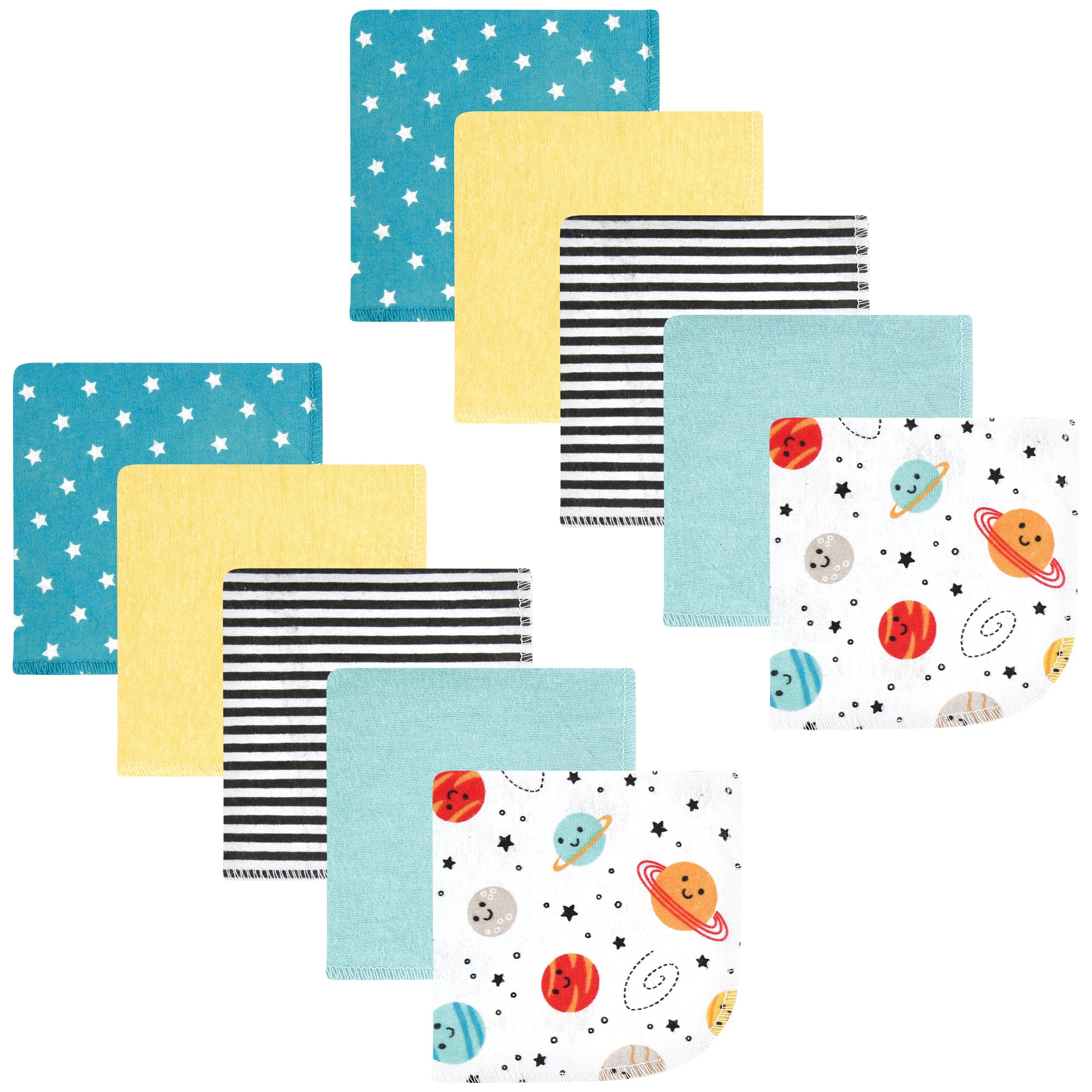 Hudson Baby Unisex Baby Flannel Cotton Poly Washcloths, Happy Planets 10 Pack, One Size