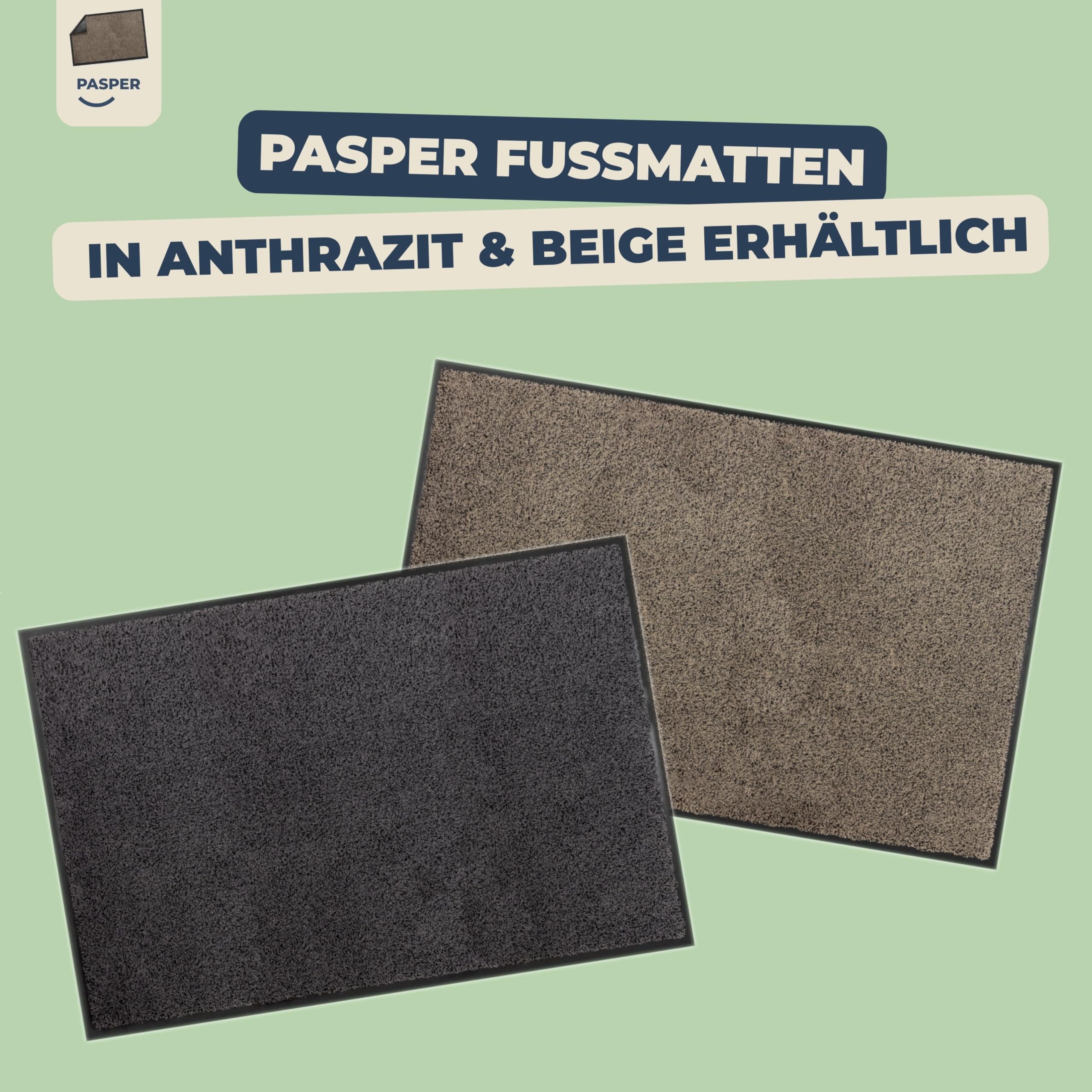 Pasper Schmutzfangmatte Fußmatte innen – 90×150 cm Beige – waschbar, rutschfest, saugfähig – aus recycelten Materialien – hergestellt in Belgien
