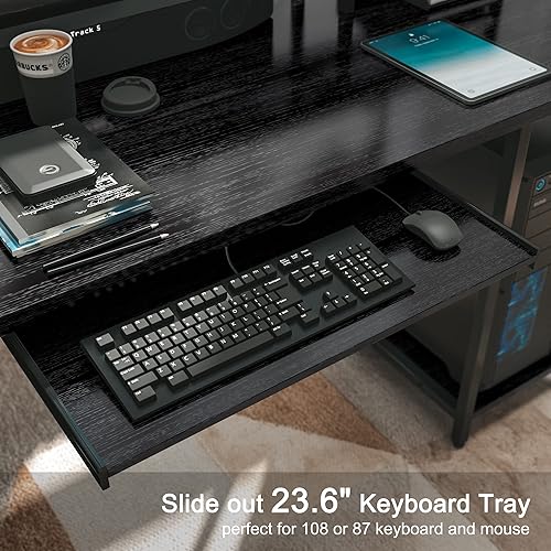 Miniatura 5 de IRONCK Escritorio de escritura para computadora, escritorio de PC para oficina en casa con bandeja para teclado, soporte para monitor de