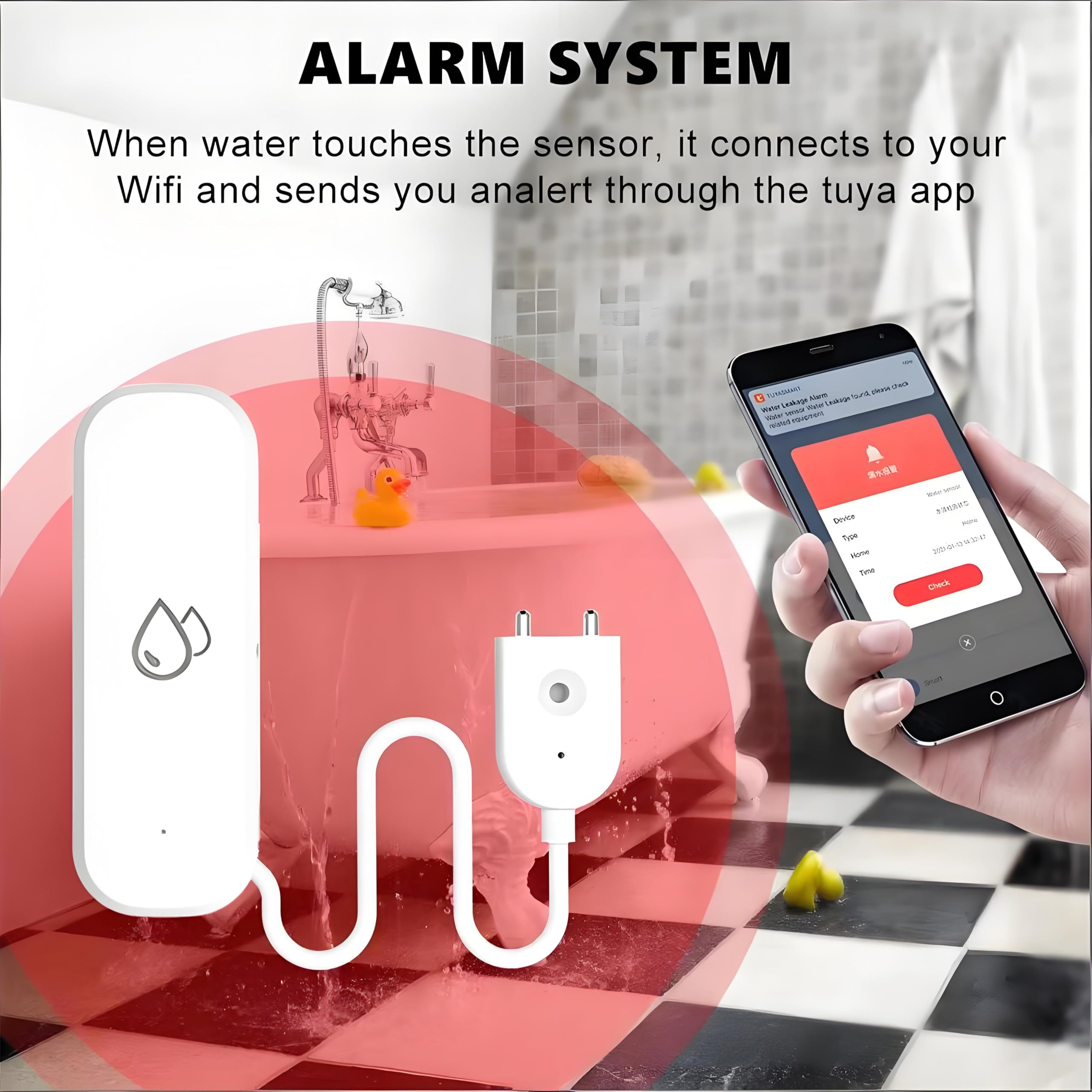 Mengshen 2er Pack WiFi Wasserleck & Wasserstand Detektor 2-in-1 Tuya Smart Sensor Alarm mit APP Alarm Niedriger Batterie Warnung für Keller Küche