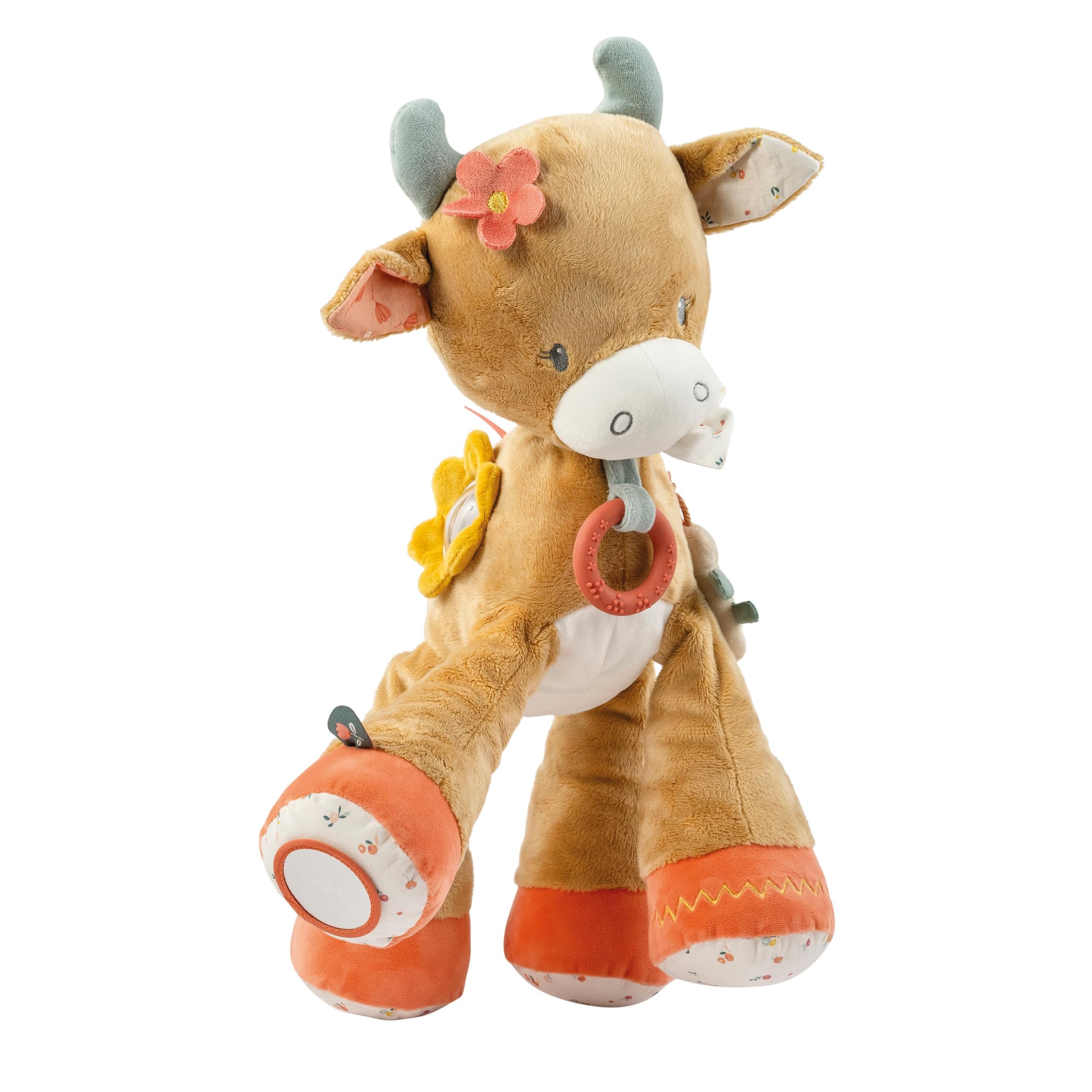 Nattou Peluche con Attività, Poliestere, Mucca Mila con Sonaglio, Specchietto e Molto Altro, Ca. 45 cm, Mila, Zoe e Lana, Beige
