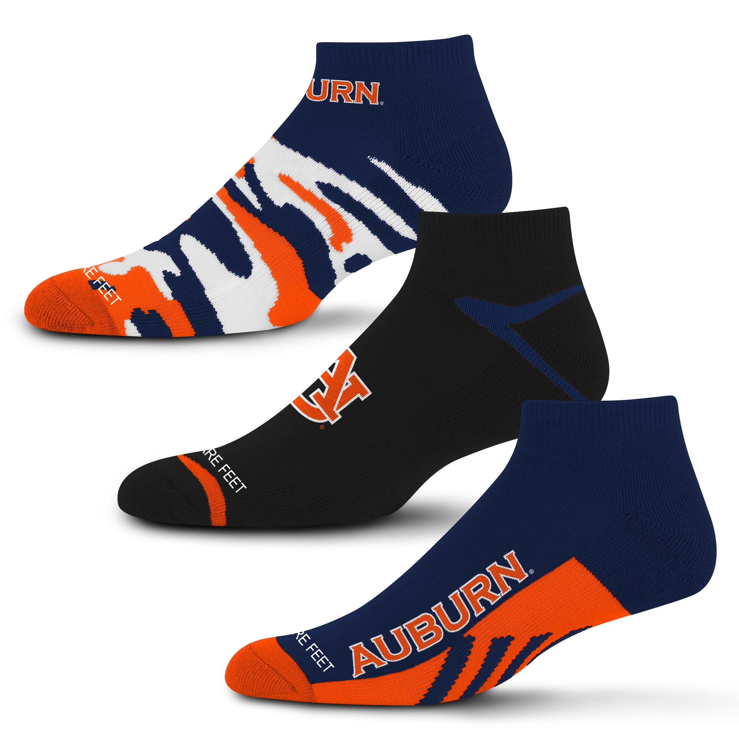 For Bare Feet Unisex's Camo Boom 3 Pack Ankle Sock, Team Color, L
