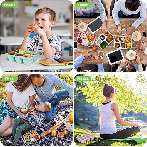 Miniatura 6 de Bento - Loncheras reutilizables con 5 compartimentos, contenedores para alimentos para adultos, para la escuela, el trabajo y los viajes, juego de 4