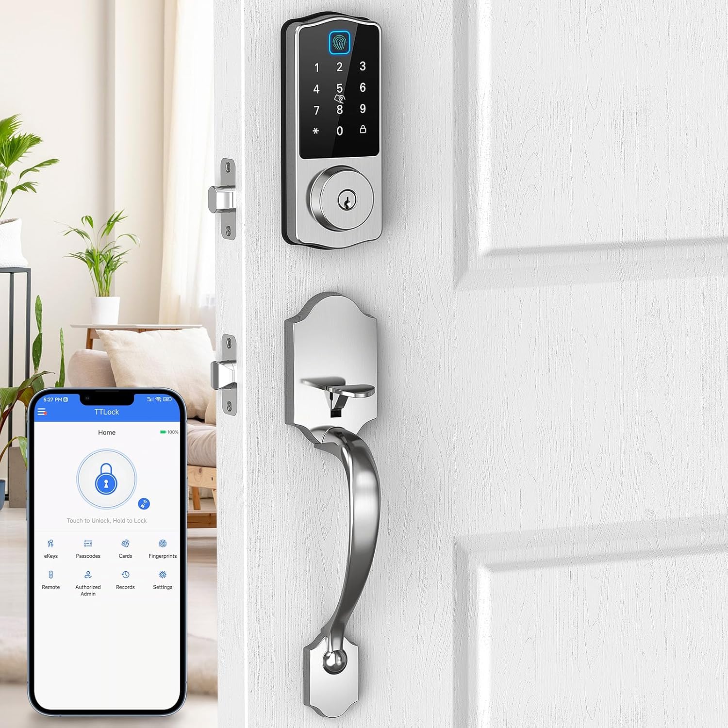 KPP Front Door Lock Set, Keyless Entry Door Lock Deadbolt with Handle Set, 8in1 Keypad Door