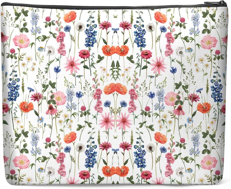 Necessaire de lona Luoycxy com zíper, forro e estampa Floral Print 3