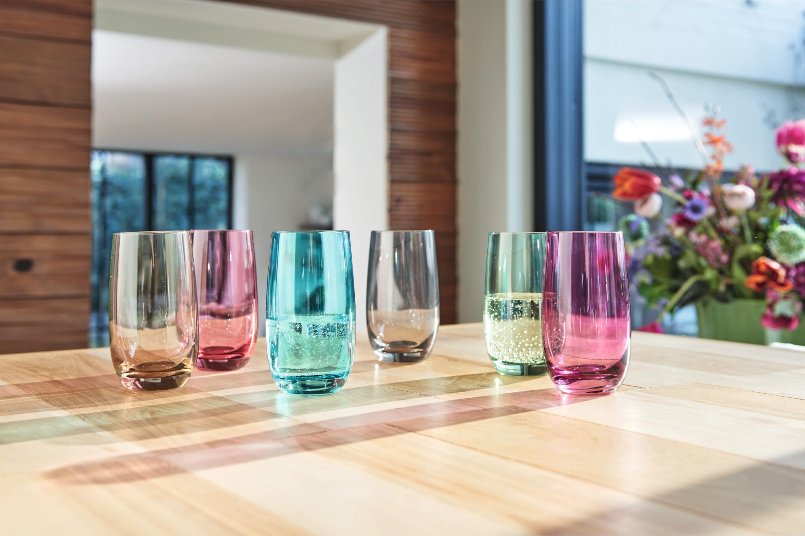 Leonardo Sora Lot de 6 Grands Verres à Eau lavables au Lave-Vaisselle Plusieurs Couleurs, Verre, Bunt 2, Grand modèle