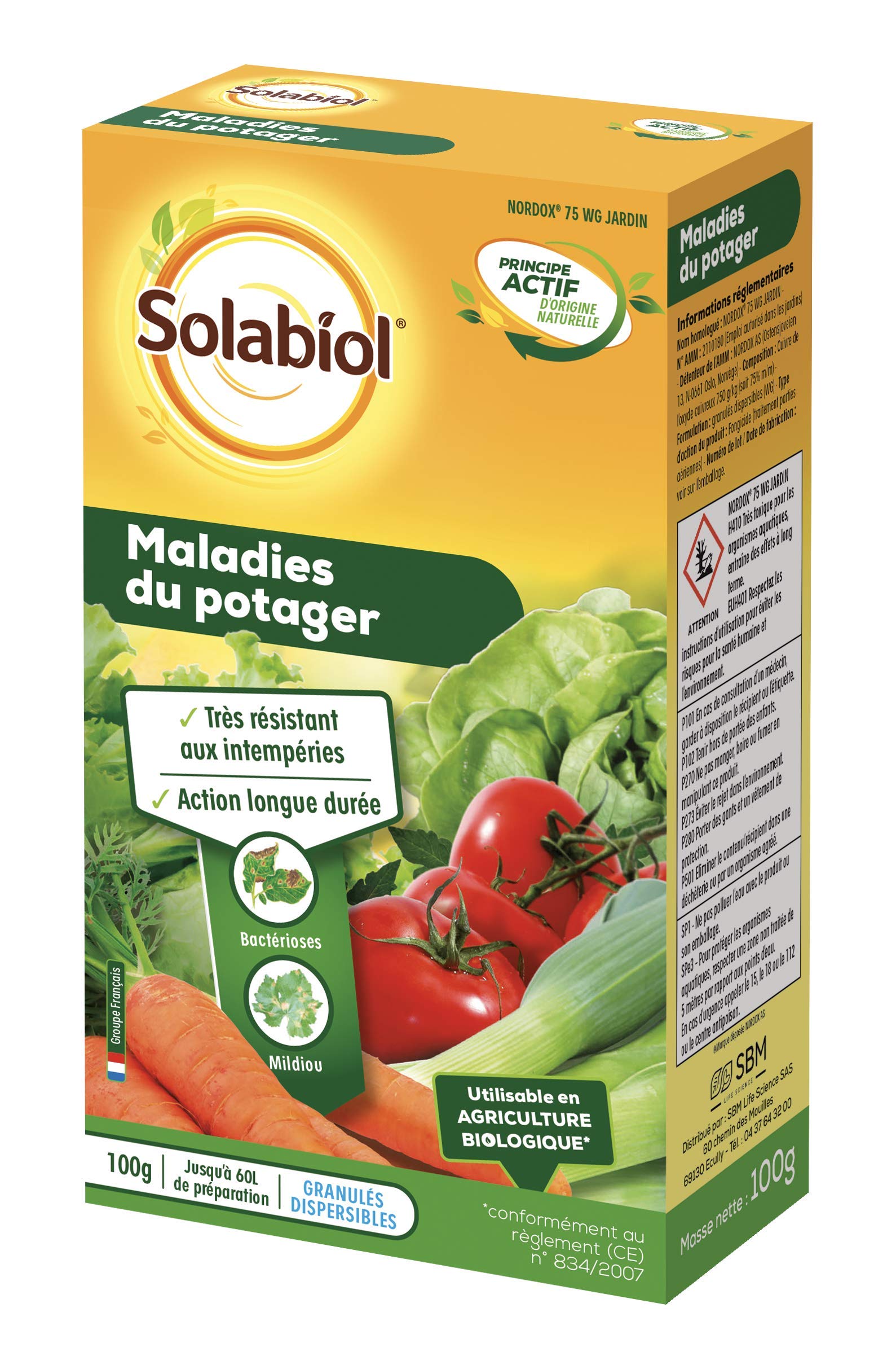 SOLABIOL Maladie du Potager - 60L de Solution - 100g | Traitement Préventif - Mildiou & Bactériose - Action Longue Durée - Résiste aux Intempéries - SOMAP100